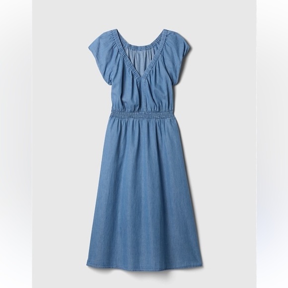 GAP puff sleeve denim v neck midi dress, NWT sz XS - Picture 2 of 7